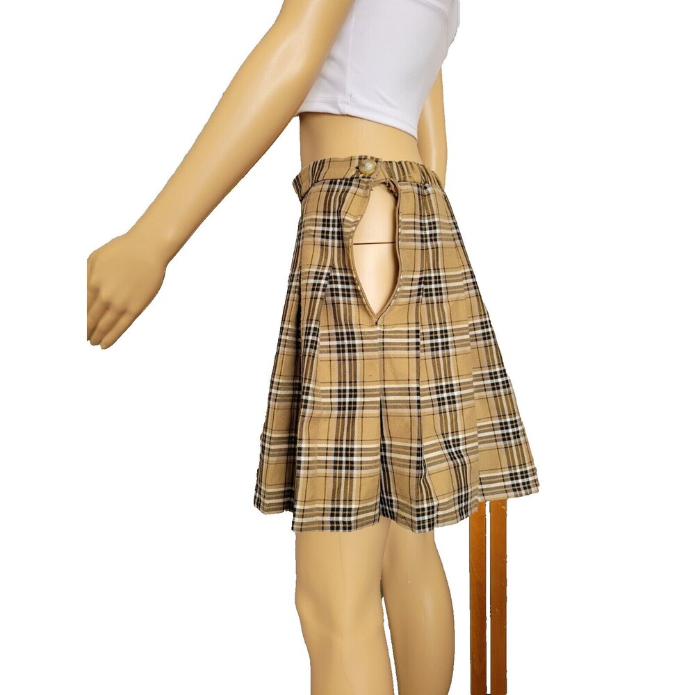 M Wild Fable Tan, Black, White Plaid Pleated Skirt Broken Zipper - Picture 3 of 9